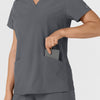 W123 Women's Flex-n-Reach Side Panel V-Neck Scrub Top Pewter back detail