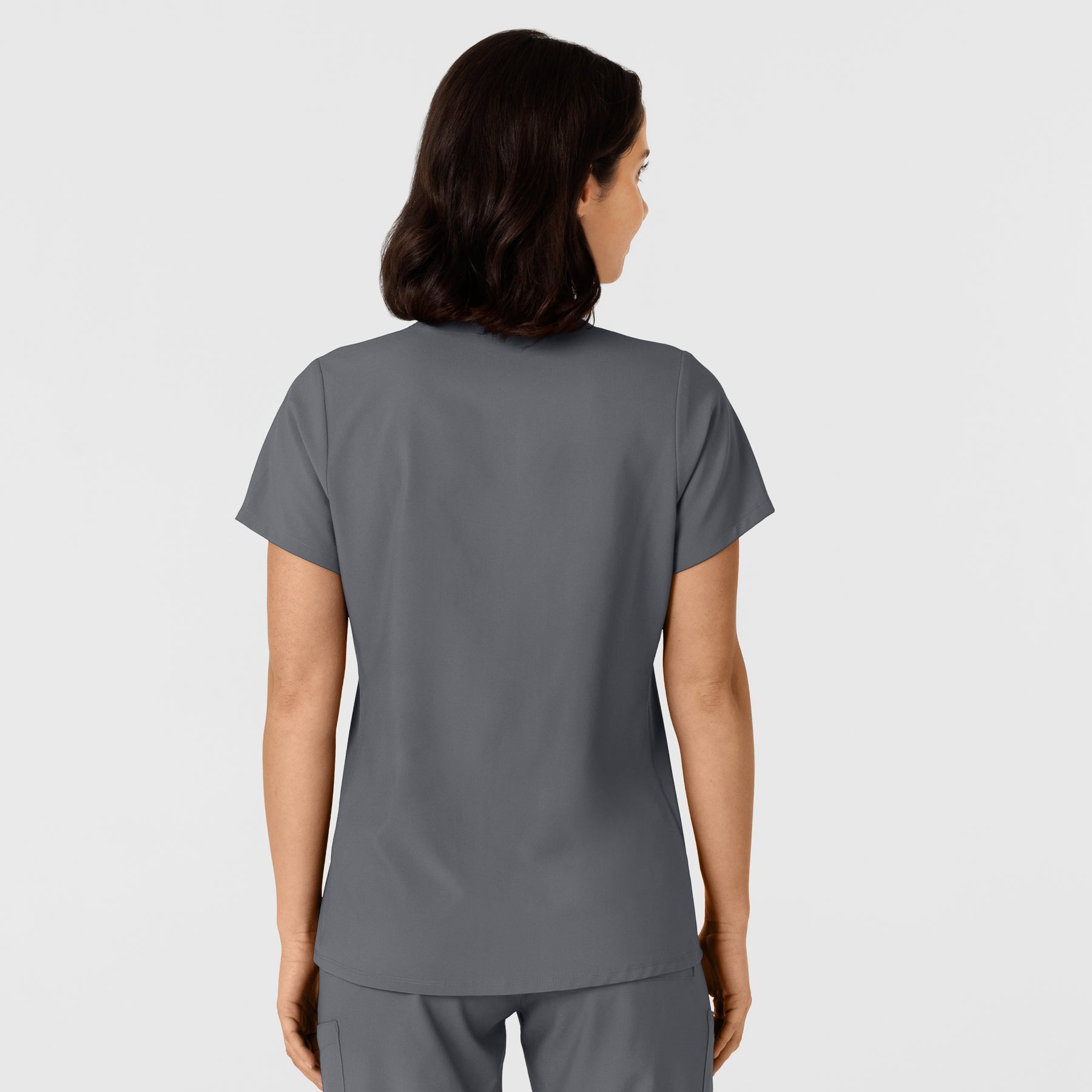 W123 Women's Flex-n-Reach Side Panel V-Neck Scrub Top Pewter back view
