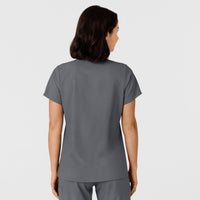 W123 Women's Flex-n-Reach Side Panel V-Neck Scrub Top Pewter back view