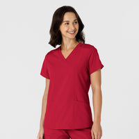 W123 Women's Flex-n-Reach Side Panel V-Neck Scrub Top Red