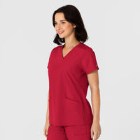 W123 Women's Flex-n-Reach Side Panel V-Neck Scrub Top Red side view