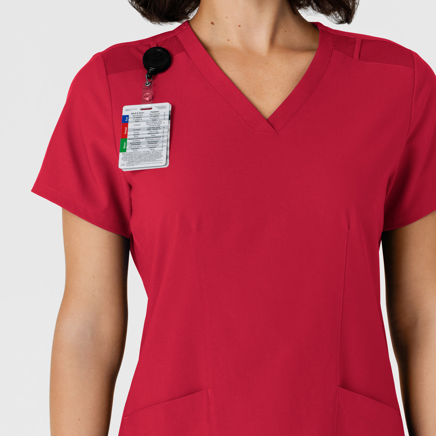 W123 Women's Flex-n-Reach Side Panel V-Neck Scrub Top Red side detail 1
