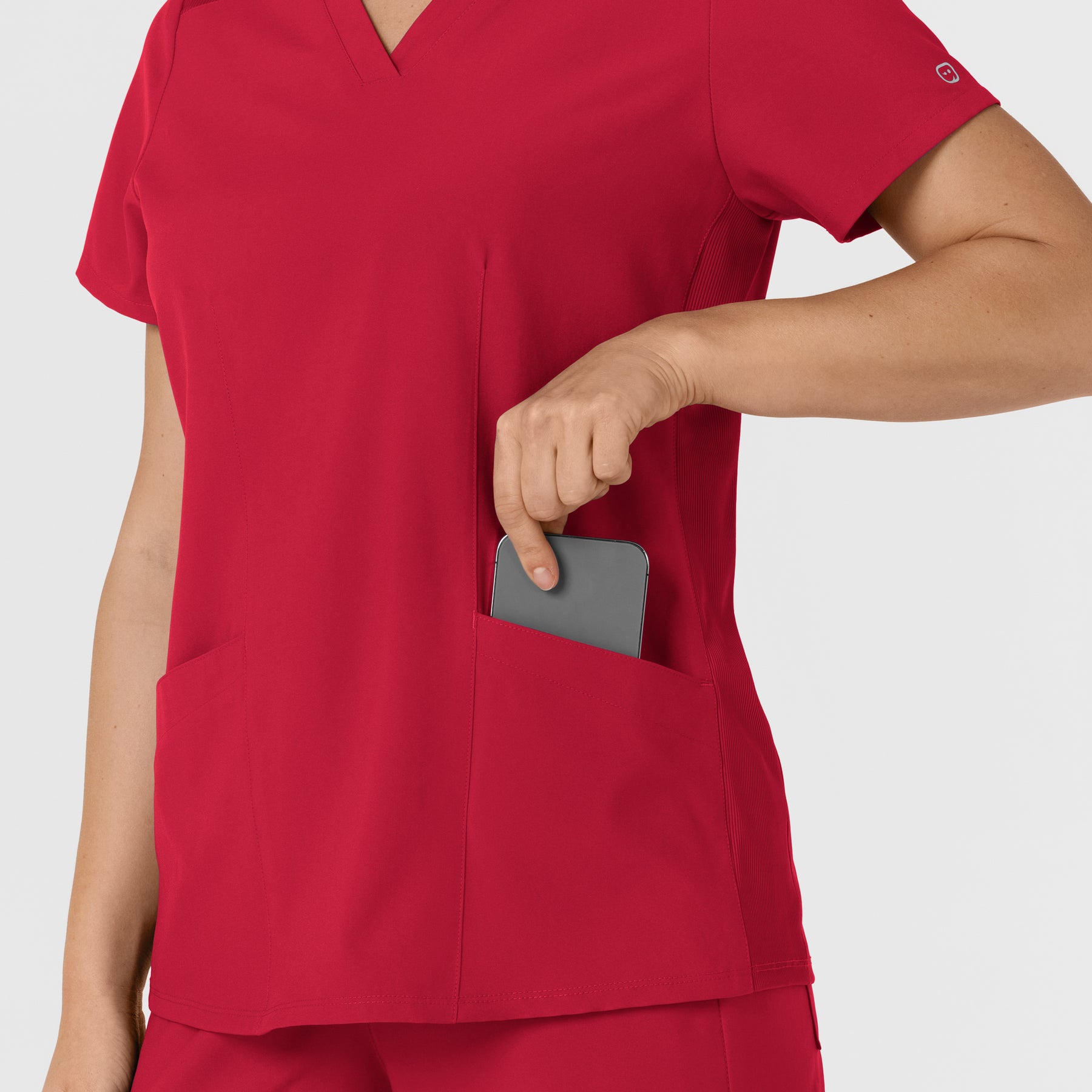 W123 Women's Flex-n-Reach Side Panel V-Neck Scrub Top Red back detail