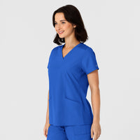 W123 Women's Flex-n-Reach Side Panel V-Neck Scrub Top Royal side view