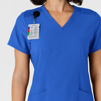 W123 Women's Flex-n-Reach Side Panel V-Neck Scrub Top Royal side detail 1