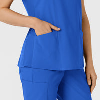 W123 Women's Flex-n-Reach Side Panel V-Neck Scrub Top Royal hemline detail