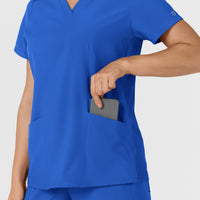 W123 Women's Flex-n-Reach Side Panel V-Neck Scrub Top Royal back detail