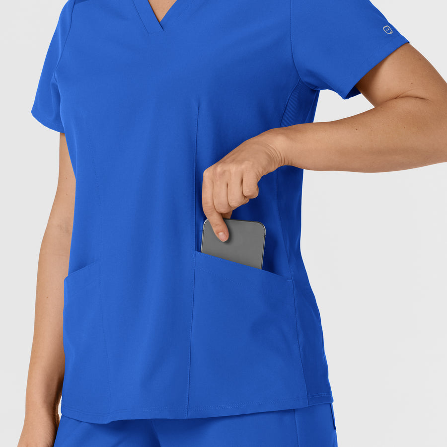 W123 Women's Flex-n-Reach Side Panel V-Neck Scrub Top Royal back detail
