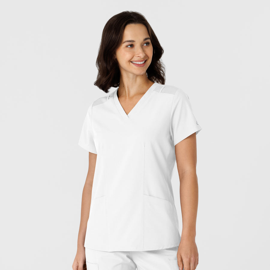 W123 Women's Flex-n-Reach Side Panel V-Neck Scrub Top White