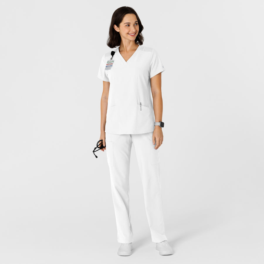 W123 Women's Flex-n-Reach Side Panel V-Neck Scrub Top White full scrub set