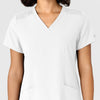 W123 Women's Flex-n-Reach Side Panel V-Neck Scrub Top White front detail
