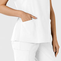 W123 Women's Flex-n-Reach Side Panel V-Neck Scrub Top White hemline detail