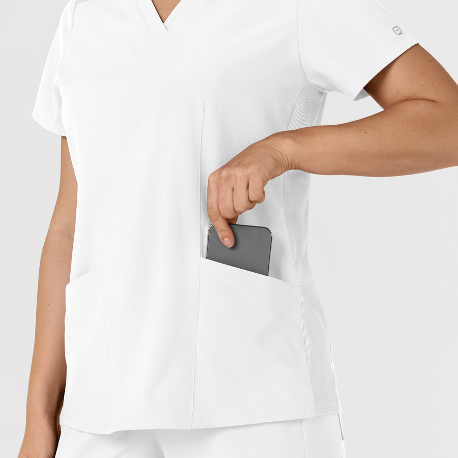 W123 Women's Flex-n-Reach Side Panel V-Neck Scrub Top White back detail