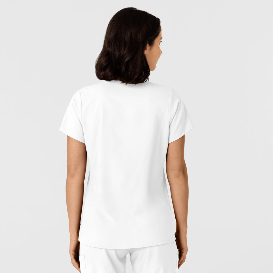 W123 Women's Flex-n-Reach Side Panel V-Neck Scrub Top White back view