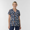 Women's V-Neck Dog Print Scrub Top - Buster and Tiny Navy