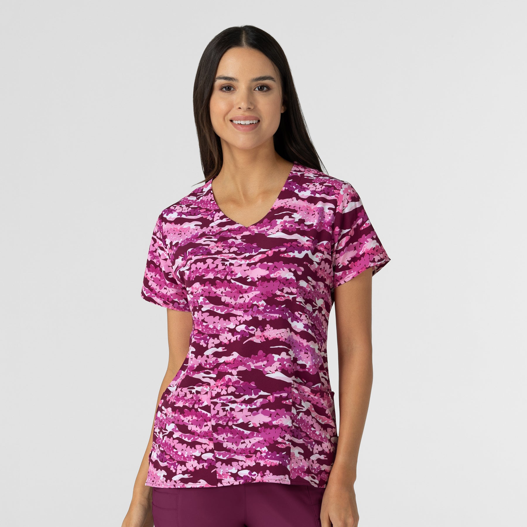 Fashion Prints Women's V-Neck Print Scrub Top Camo Crush - camo scrubs