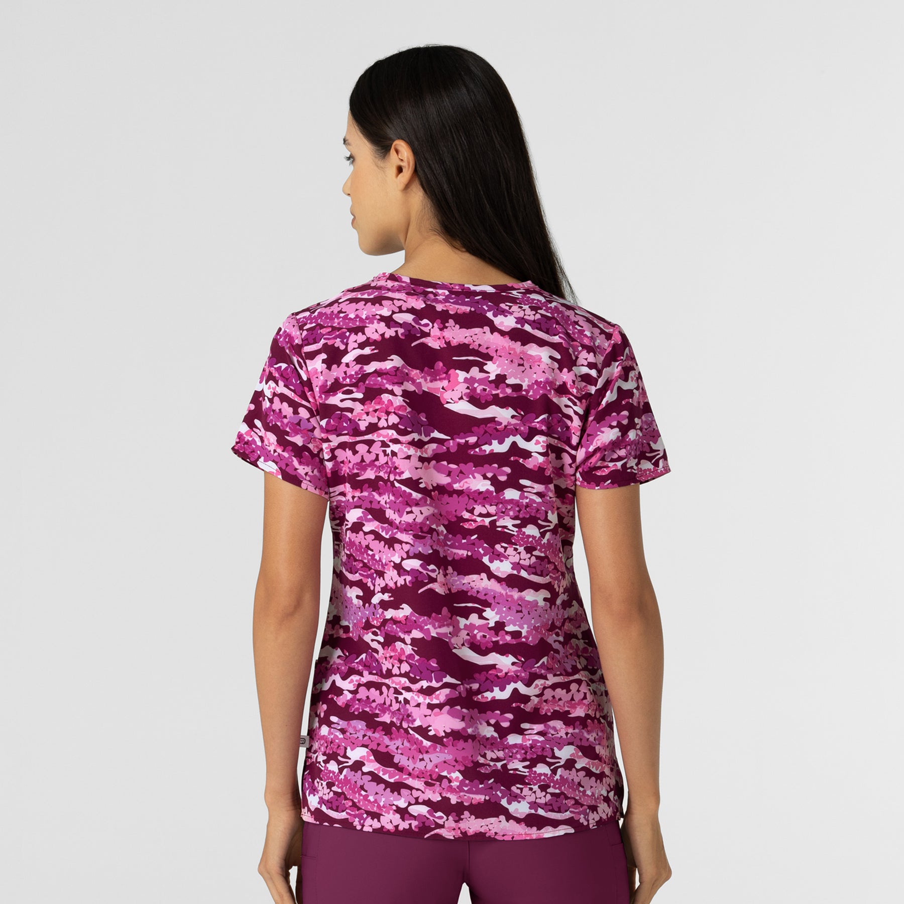 Fashion Prints Women's V-Neck Print Scrub Top Camo Crush back view