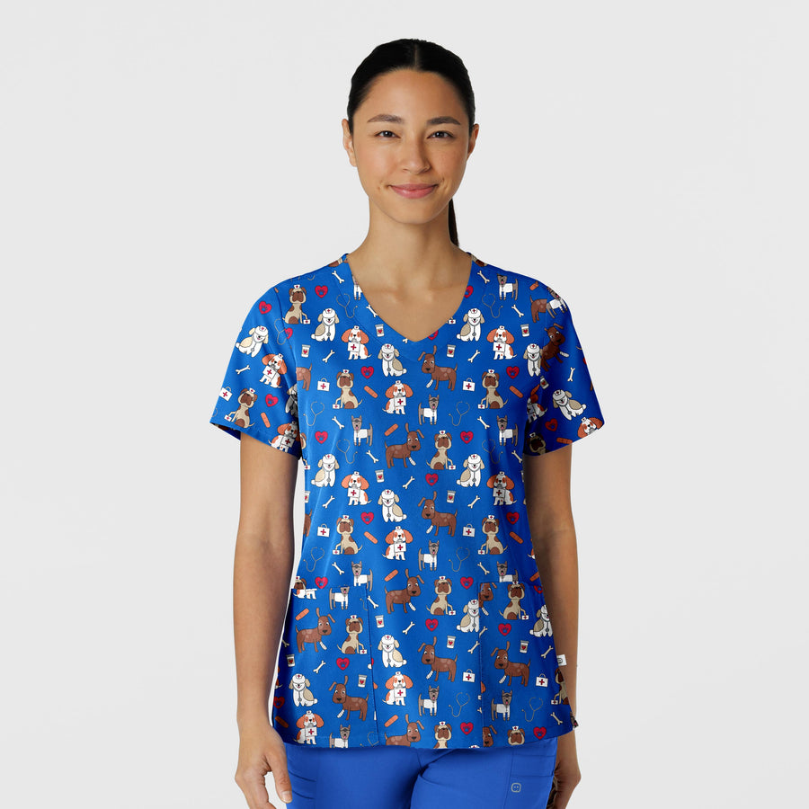 Fashion Prints Women's V-Neck Print Scrub Top Dog-tor Duty