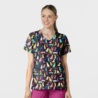 Fashion Prints Women's V-Neck Print Scrub Top Darling Dots