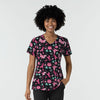 Women's V-Neck Print Scrub Top - Resilient Roses - breast cancer scrubs