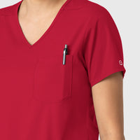 Boundless Women's Tuck-In Scrub Top Red side detail 2