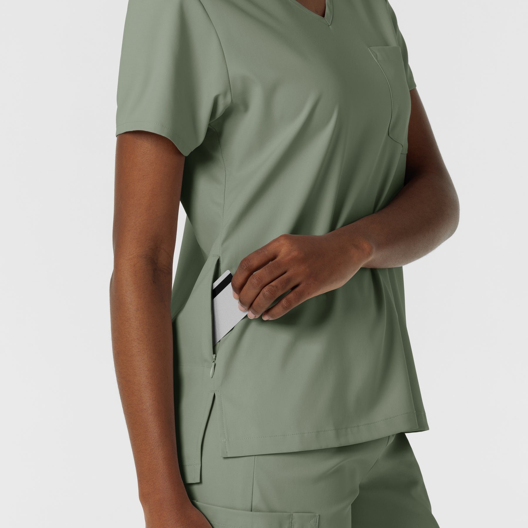 Boundless Women's Tuck-In Scrub Top Sage back detail