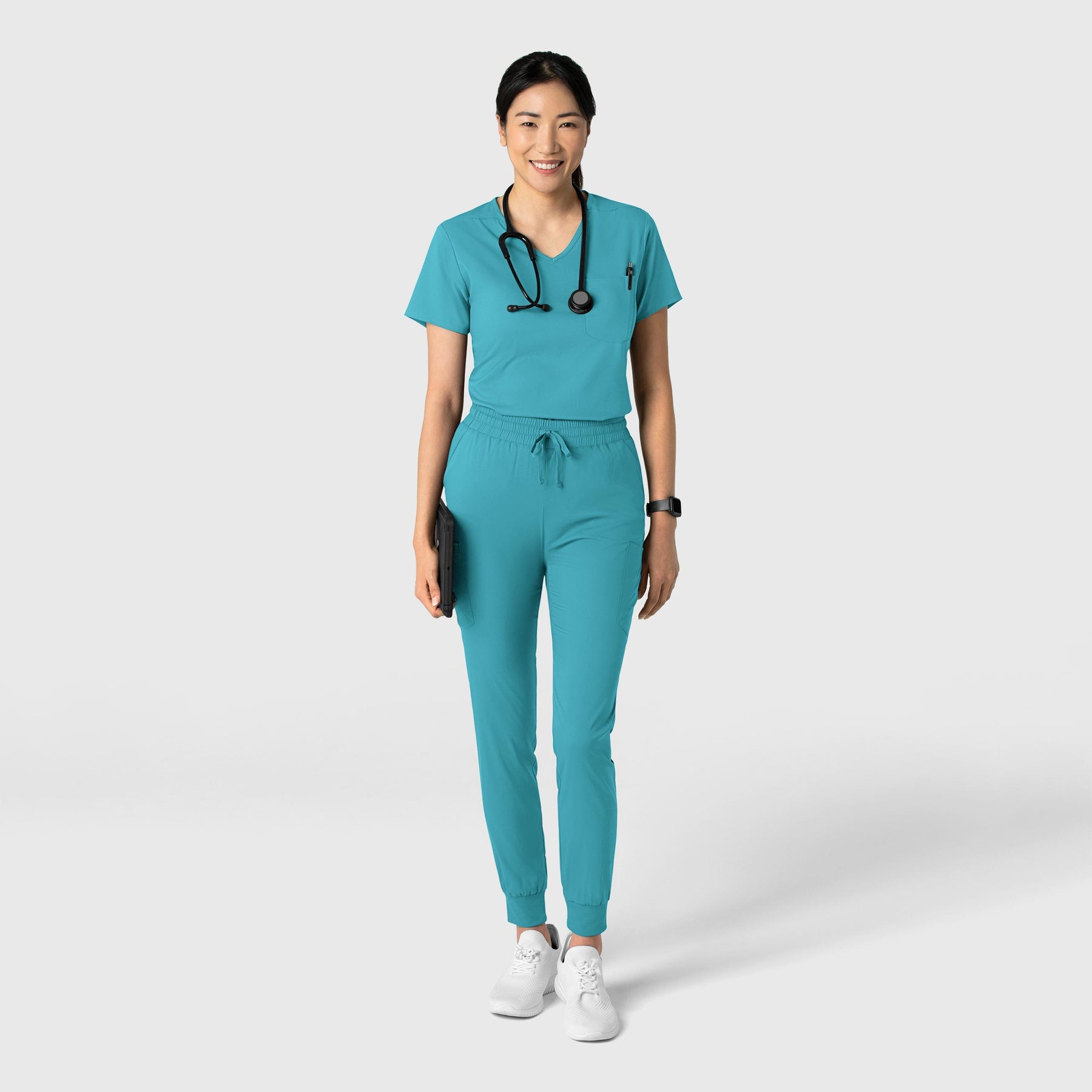 Boundless Women's Tuck-In Scrub Top Teal full scrub set