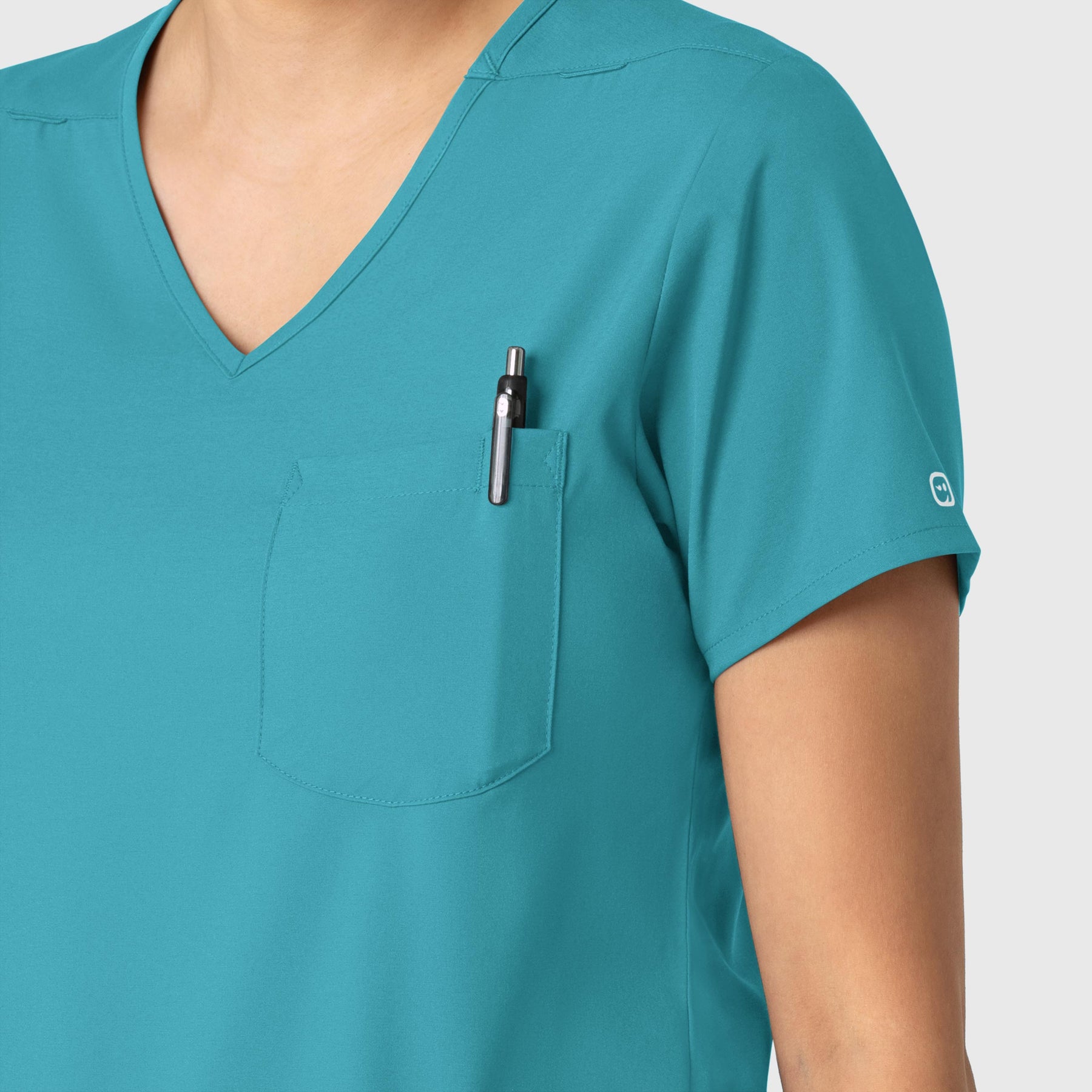 Boundless Women's Tuck-In Scrub Top Teal side detail 2