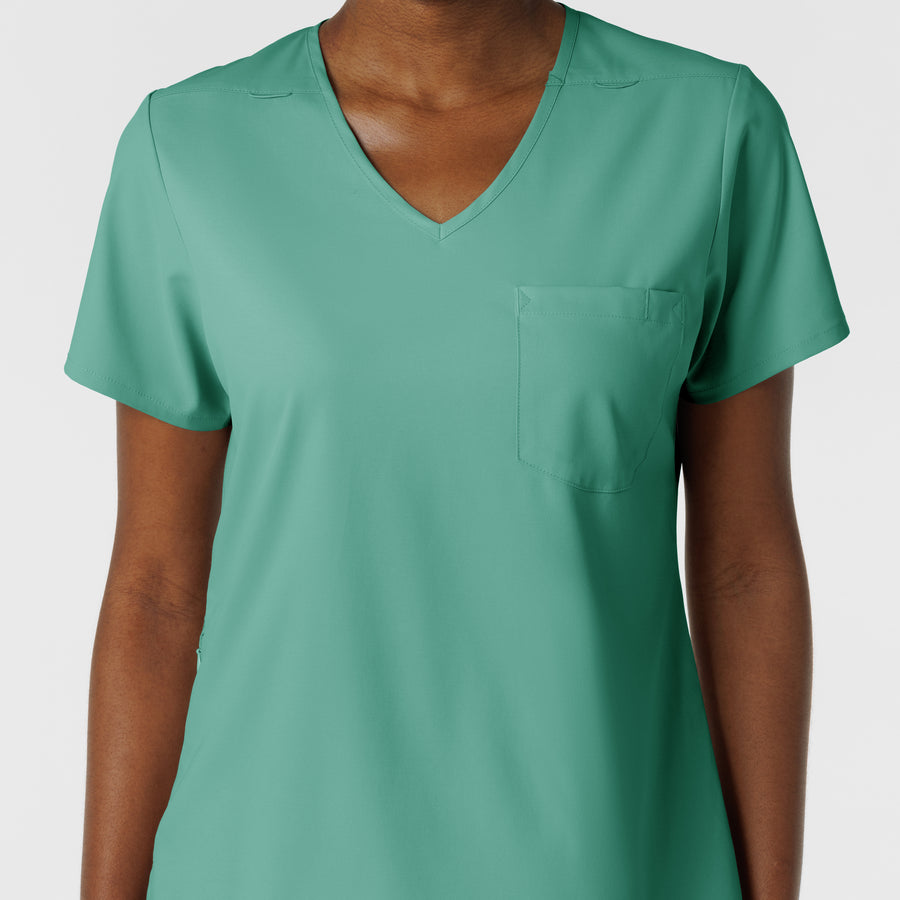 Boundless Women's Tuck-In Scrub Top Turquoise front detail