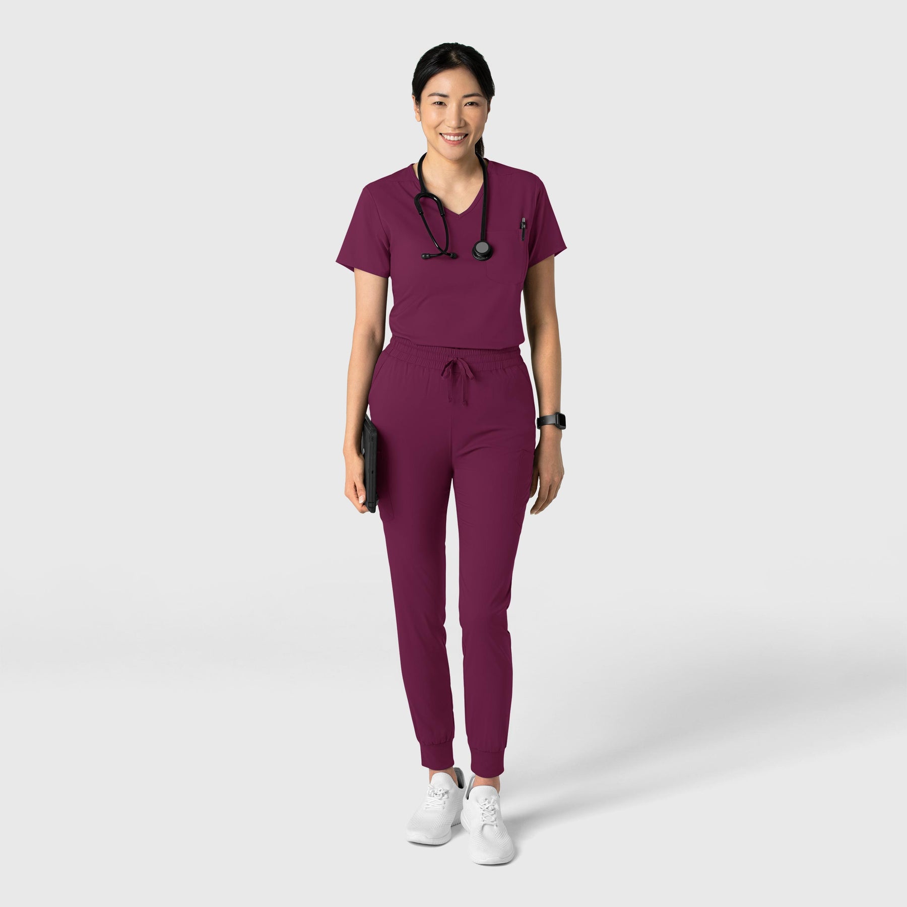 Boundless Women's Tuck-In Scrub Top Wine full scrub set