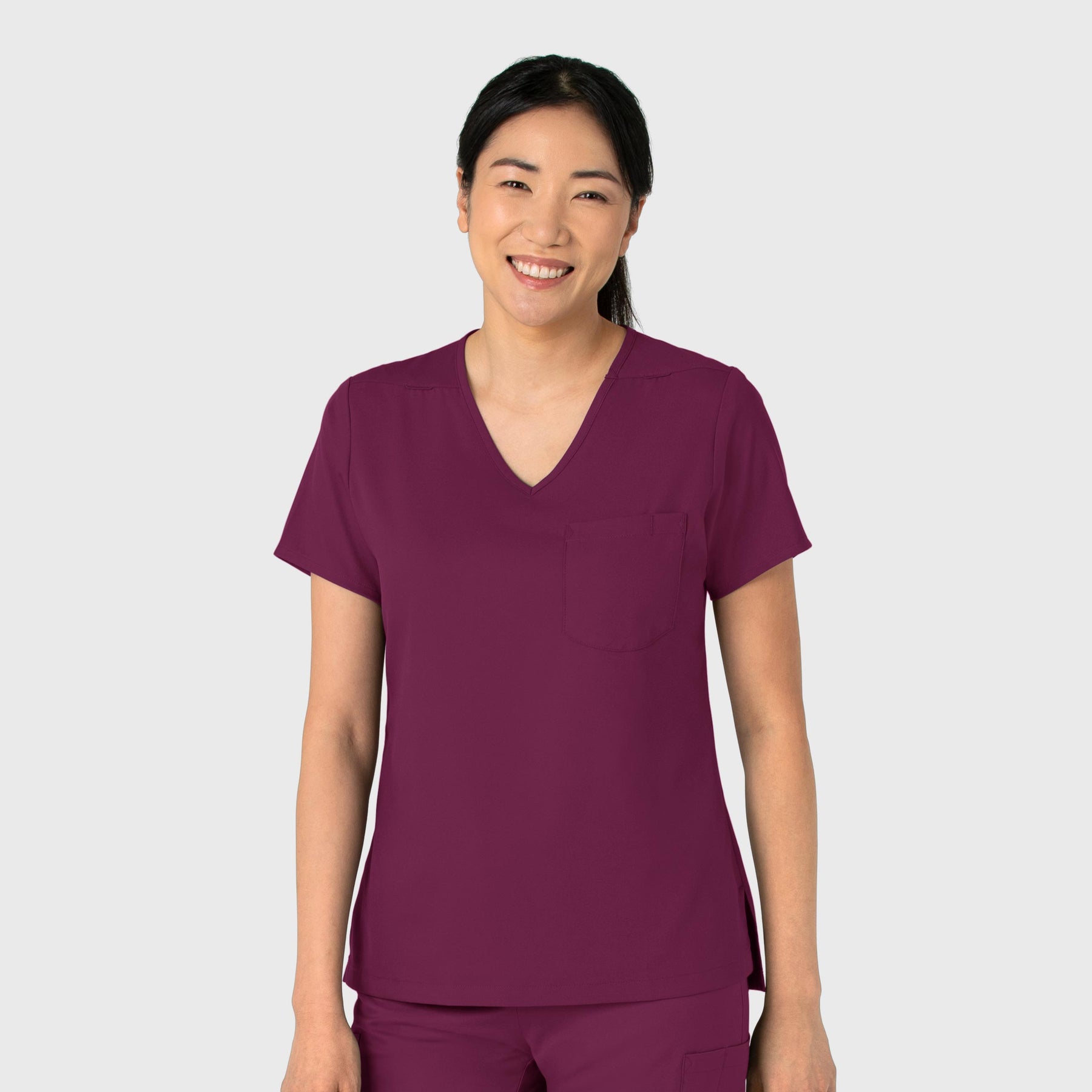Boundless Women's Tuck-In Scrub Top Wine side view