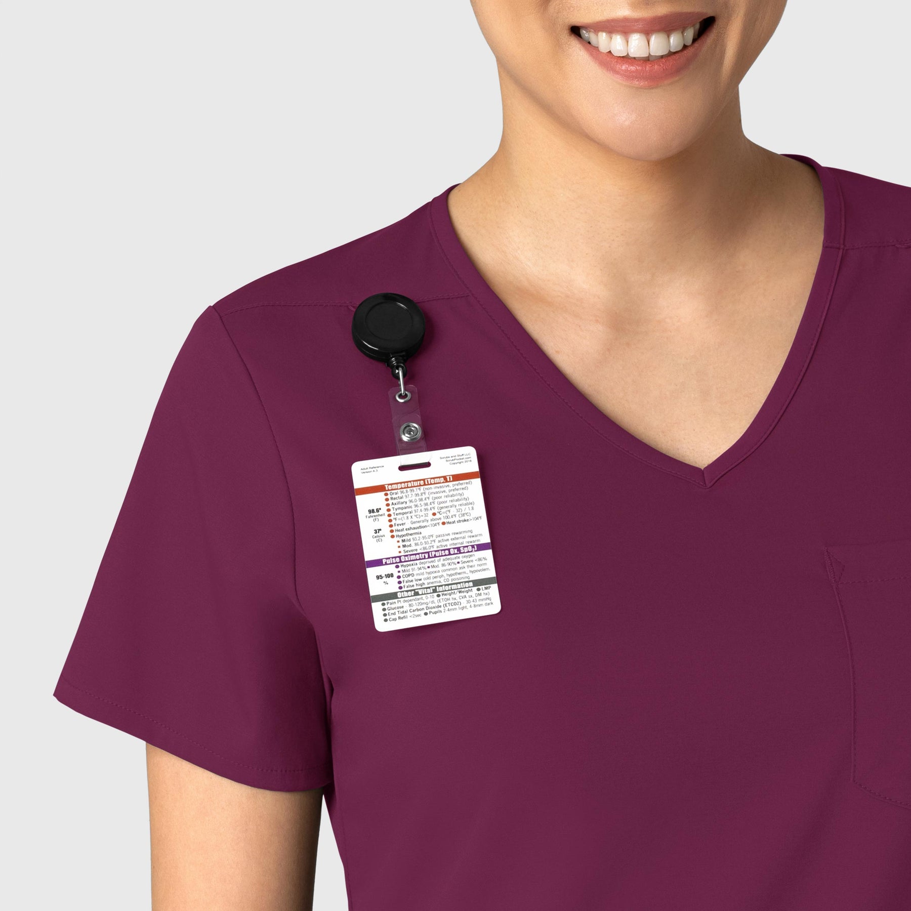 Boundless Women's Tuck-In Scrub Top Wine front detail