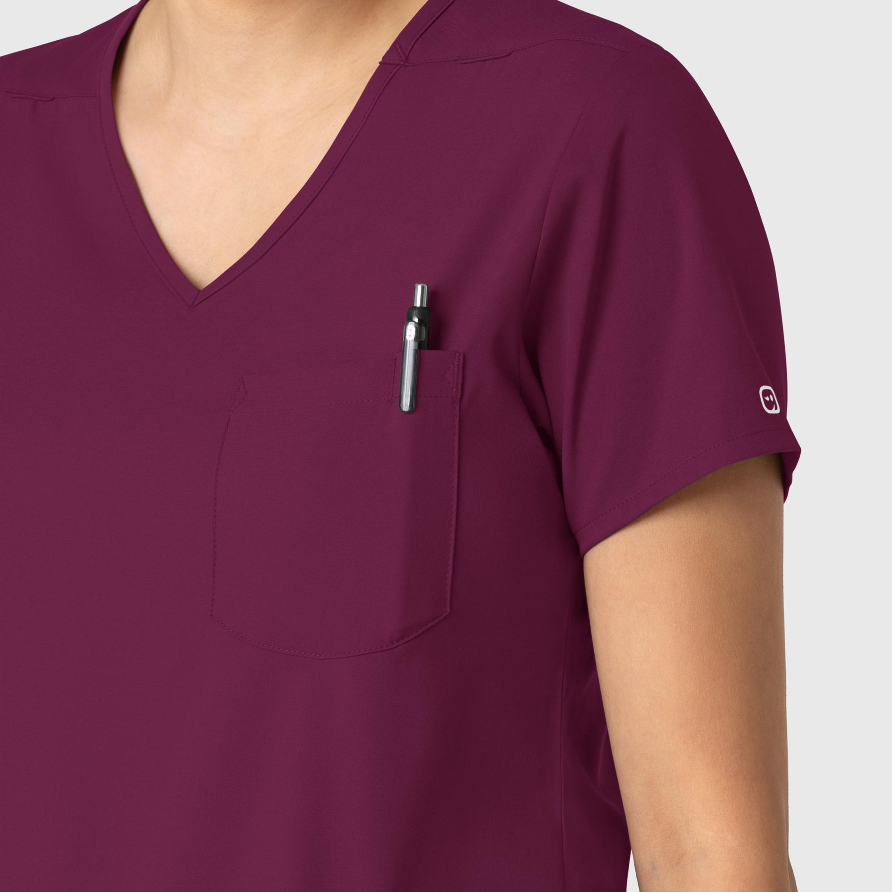 Boundless Women's Tuck-In Scrub Top Wine side detail 2