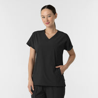 RENEW Women's V-Neck Tunic Scrub Top Black