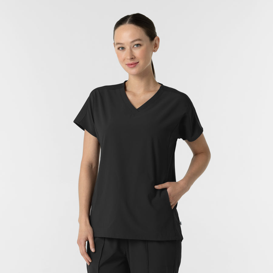 RENEW Women's V-Neck Tunic Scrub Top Black