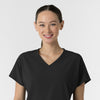 RENEW Women's V-Neck Tunic Scrub Top Black front detail