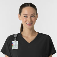 RENEW Women's V-Neck Tunic Scrub Top Black side detail 1