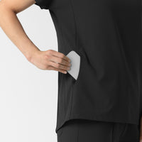RENEW Women's V-Neck Tunic Scrub Top Black side detail 2