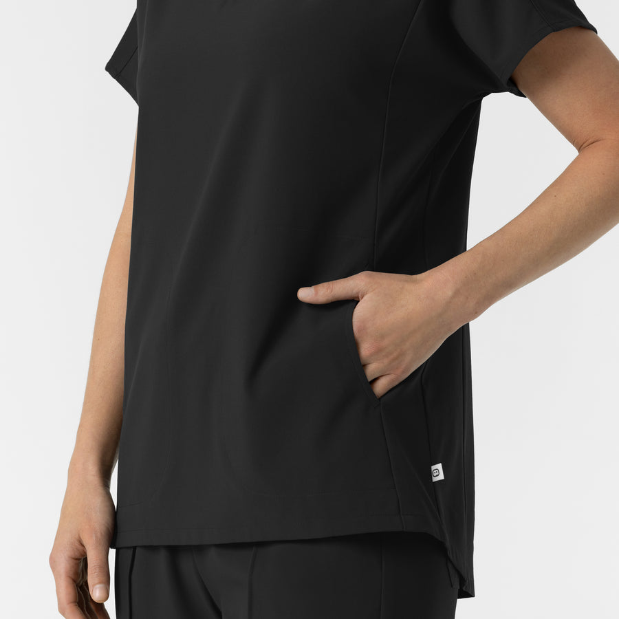 RENEW Women's V-Neck Tunic Scrub Top Black hemline detail