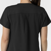 RENEW Women's V-Neck Tunic Scrub Top Black back detail