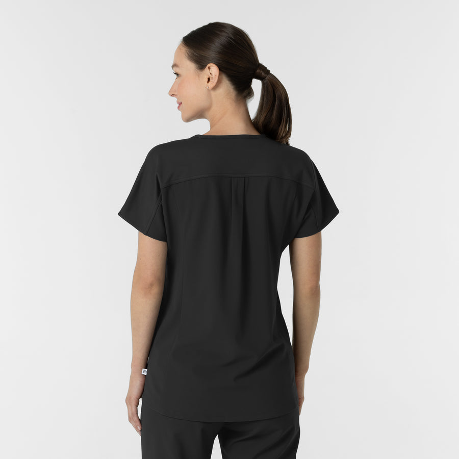 RENEW Women's V-Neck Tunic Scrub Top Black back view