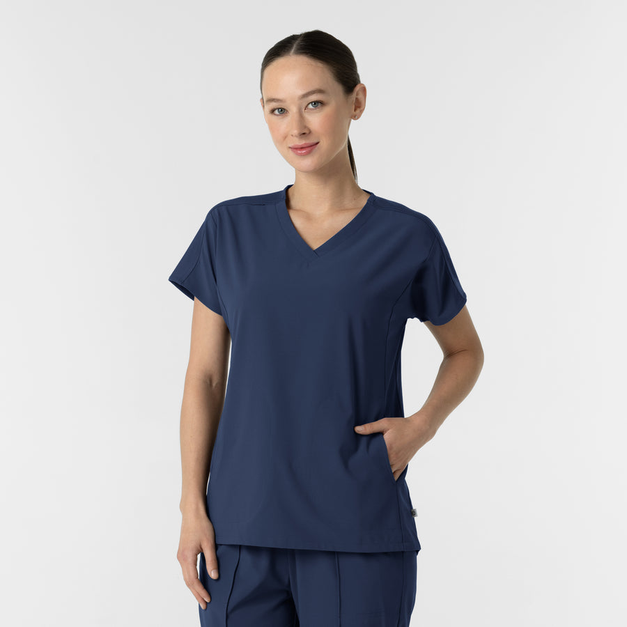 RENEW Women's V-Neck Tunic Scrub Top Navy