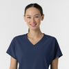 RENEW Women's V-Neck Tunic Scrub Top Navy front detail