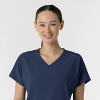 RENEW Women's V-Neck Tunic Scrub Top Navy front detail
