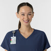 RENEW Women's V-Neck Tunic Scrub Top Navy side detail 1