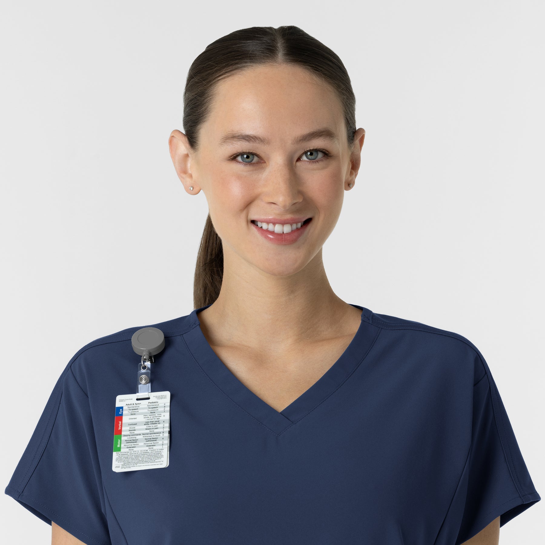 RENEW Women's V-Neck Tunic Scrub Top Navy side detail 1