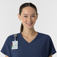 RENEW Women's V-Neck Tunic Scrub Top Navy side detail 1