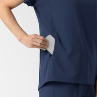 RENEW Women's V-Neck Tunic Scrub Top Navy side detail 2