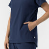 RENEW Women's V-Neck Tunic Scrub Top Navy hemline detail