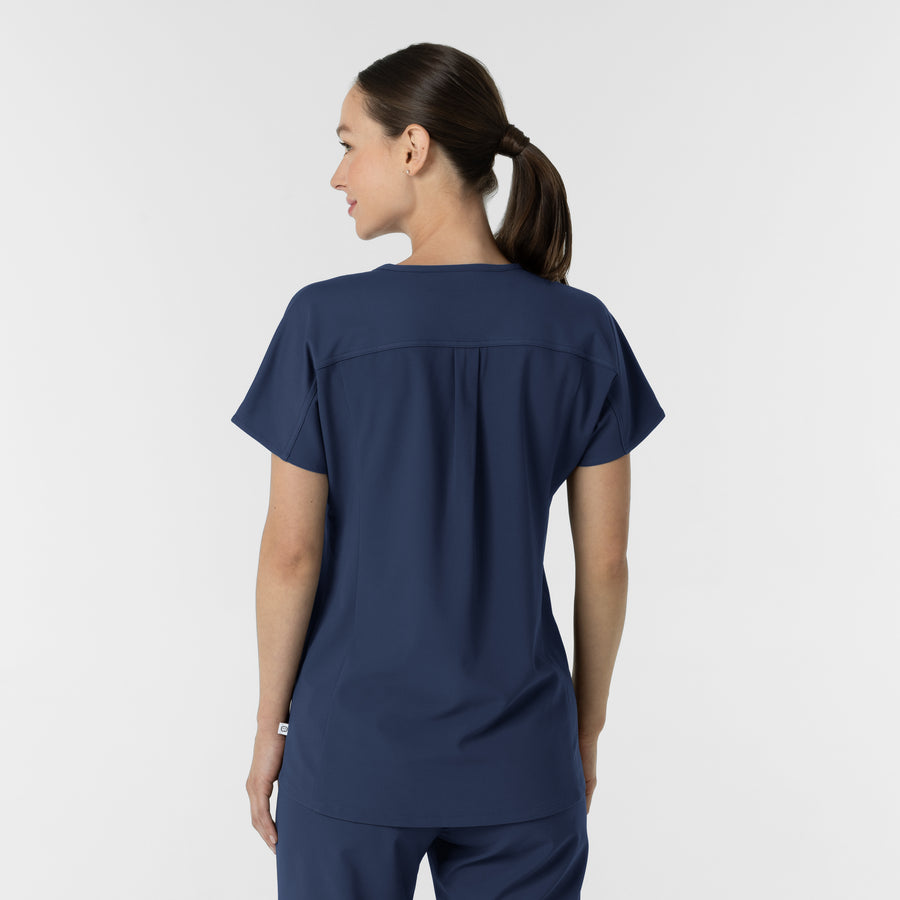 RENEW Women's V-Neck Tunic Scrub Top Navy back view